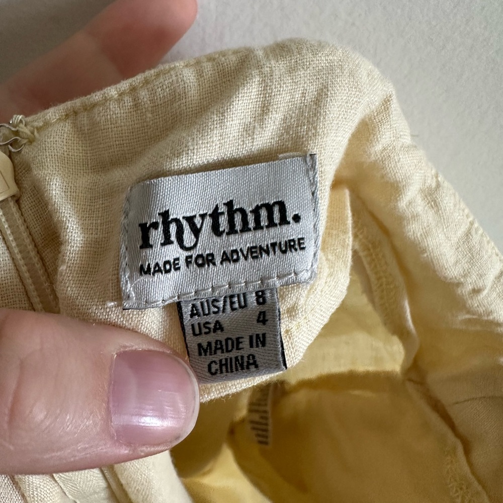 Rhythm Light Yellow High Waisted Linen Wide Leg Zip Up Pants size 4 EUC - Picture 6 of 8